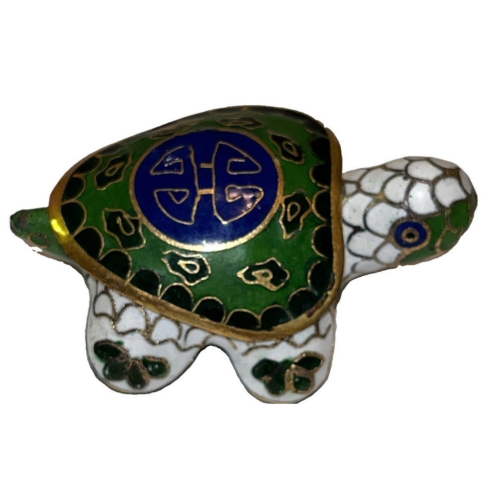 Vintage Chinese Cloisonne Enamel Turtle Tortoise Trinket Box Collectible Unique